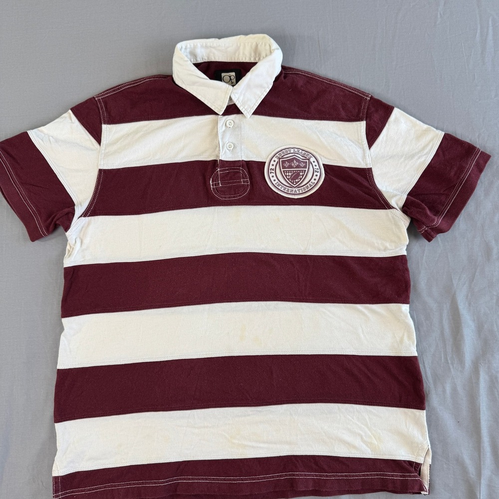 OP Rugby‎ Shirt Large Mens League International Stripe Polo Burgundy Cream